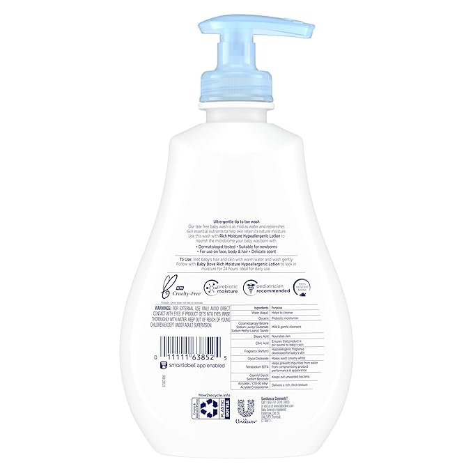 Baby Dove Baby Wash and Shampoo Baby Bath Products for Baby's Delicate Skin Rich Moisture Washes Away Bacteria, Tear-Free and Hypoallergenic, 13 Fl Oz (Pack of 3)