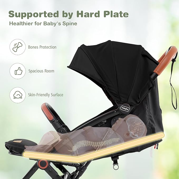 BABY JOY Lightweight Baby Stroller, Compact Toddler Travel Stroller for Airplane, Infant Stroller w/ 5-Point Harness, Adjustable Backrest/Footrest/Canopy, Storage Basket, Easy One-Hand Fold (Black)