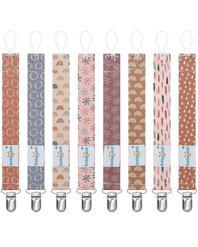 Rainbow Pacifier Clips, 8 Pack Binky Paci Holder Clips Fits for Most Pacifiers and Binkies 8PBM25-B