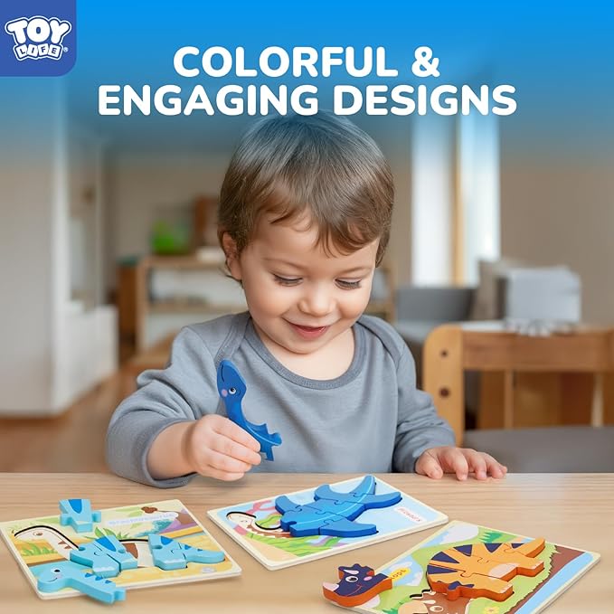 TOY Life Toddler Puzzles Ages 2-4, Wooden Puzzles for Toddlers 1-3, 7 Pcs Dinosaur Puzzle 2 Year Old, Puzzles for Kids Ages 3-5, Toddler Boy Toys 2-3, Educational Learning Toys for 3 Year Old
