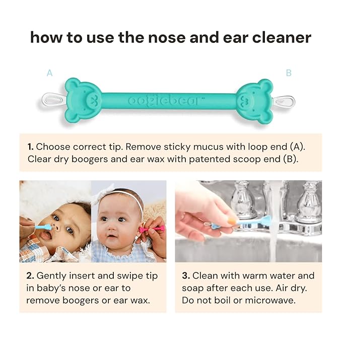 oogiebear: Baby Nose Cleaner & Ear Wax Removal Tool - Safe Booger & Earwax Removal for Newborns, Infants, Toddlers - Dual-Ended - Essential Baby Stuff, Diaper Bag, Raspberry & Seafoam with case