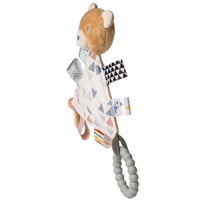 Taggies Teething Toys Baby Rattle Portable Triangle Activity Toy with Sensory Tags, 6-Inches, Teddy