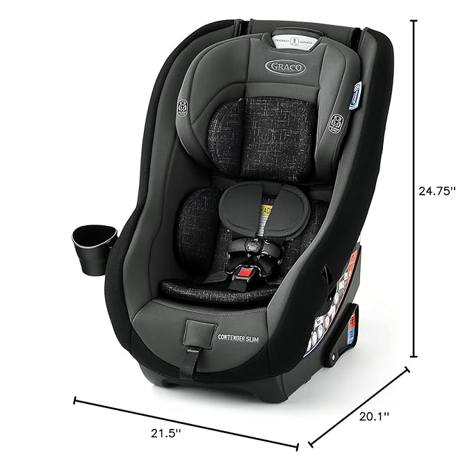 Graco Contender Slim Convertible Car Seat, West Point, Lightweight Travel Car Seat with Compact, Space-Saving Design, Rear-Facing 5–40 lbs, Forward-Facing 22–65 lbs, Easy to Transfer, FAA Approved