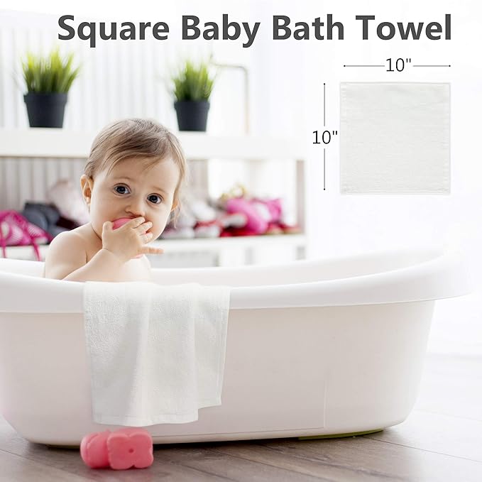 12 Pack Baby Washcloths Bulk for Newborn, Extra Soft Face Bath Towel for Infant Toddler, Absorbent Kids Wash Rag for Body Hand, 70% Rayon Derived from Bamboo, 30% Terry Cotton, 10”x10”, White