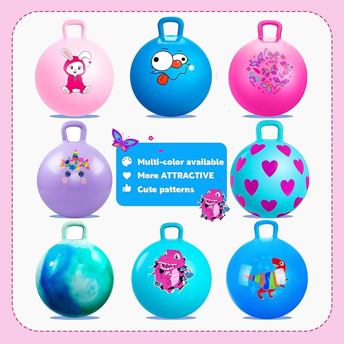 EVERICH TOY Hopper Ball, Pink Butterfly Hopping Toys for Kids, 18 Inch Bouncy Ball with Handle, Indoor Outdoor Inflatable Hoppity Hop Toy for Girls Boys Gift with Free Christmas Accessories