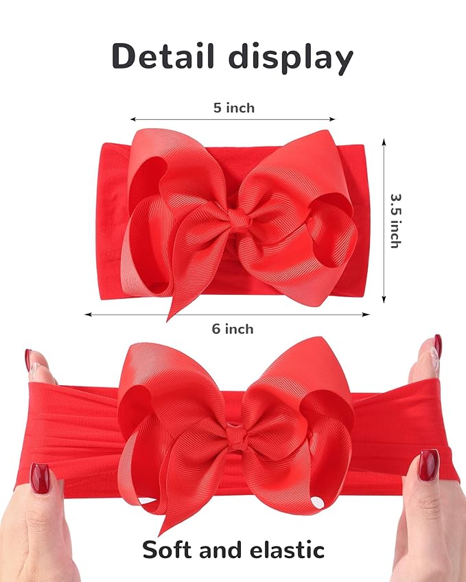 doboi Baby Girl Headbands Set - 20pcs Hair Bows and Nylon Headbands, Big Bows for Infant, Newborn, and Toddler Girls