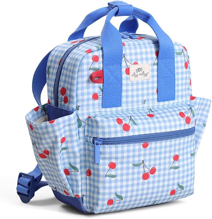 Itzy Ritzy Toddler Backpack - Daycare Bag - Features Adjustable Shoulder Straps, 2 Side Pockets & Spacious Interior with Wipeable Fabric Lining & Name Label, Cherry