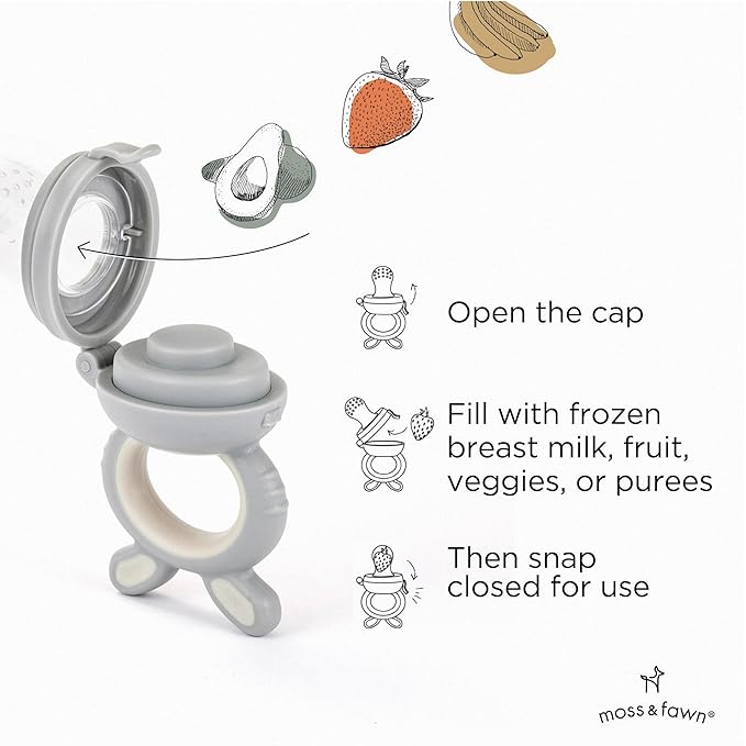 Moss and Fawn Forage Feeder - Soothing Silicone Frozen Breast Milk Popsicle & Baby Food Teething Toy, Pacifier, Fruit Feeder, & Teether - BPA, PVC & Phthalate-Free - Dew