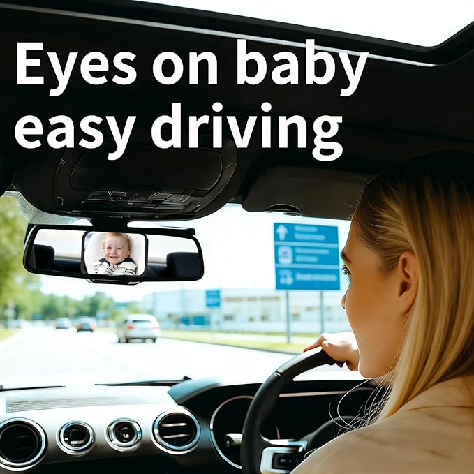 Car Mirror for Baby,Shake proof,Shatterproof Baby Car Mirror for Safe Travel, 360° Rotation, Clear Wide View, Easy Install, Perfect