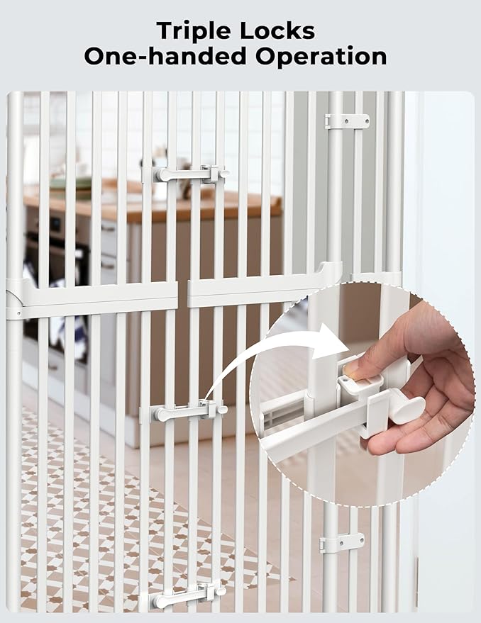 Extra Tall Cat Gate for Doorway: 74.8"-90.5" Tall Cat Gates for Pet 30.3"-38.2" Wide Pressure Mount No Wall Drilling for Indoor Stairs Doorway Room Door Dog Safety Barrier No Toddler