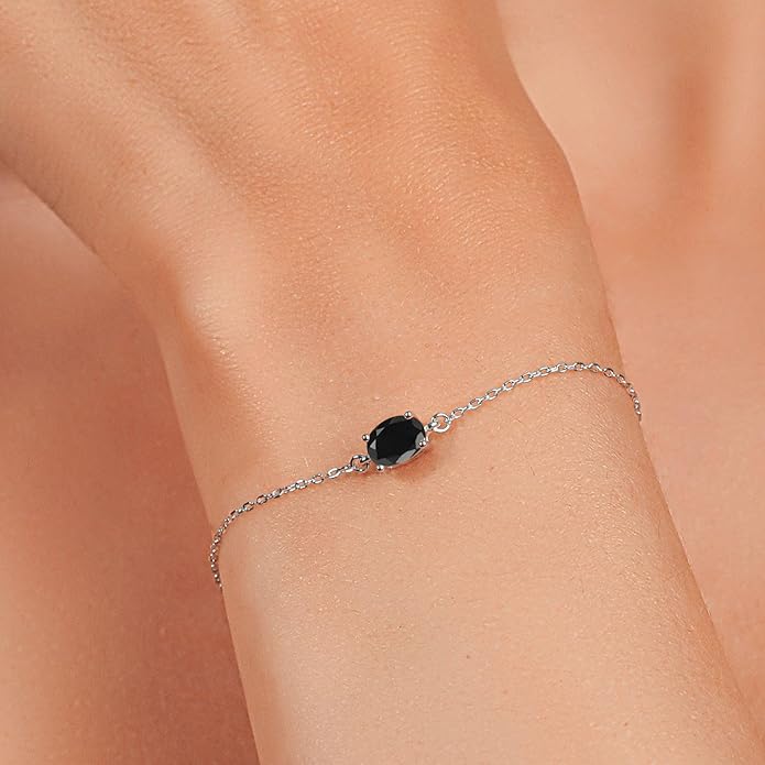 Gem Stone King 7X5MM Oval Gemstone Birthstone Solitaire Bracelet For Women | 925 Sterling Silver | Adjustable Bolo Bracelet For Women | Fine Jewelry Gifts for Her Mom Wife