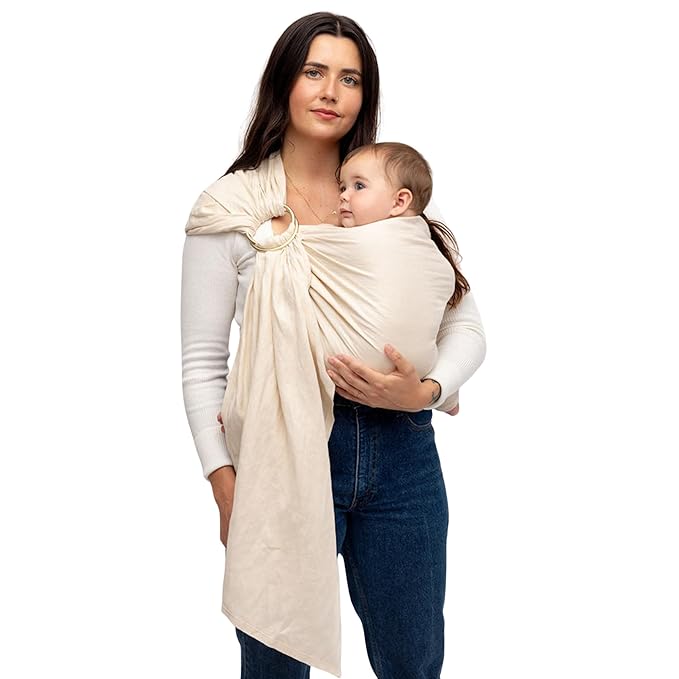 WildBird - Ring Sling Baby Carrier - 0-36 Months (up to 35 lbs) - Long (90") Sparrow & Rose Gold Ring - Front, Hip or Back Carry - Adjustable Fit - Natural Linen - Baby Essentials - New Mom Gifts
