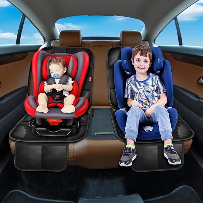 Car Seat Protector 1 Pack Car Seat Cushion Mat Thickest Padding,Waterproof 600D Fabric Car Seat Covers for Non-Slip Backing Mesh Pockets for Baby and Pet (Beige, 2 Pcs)