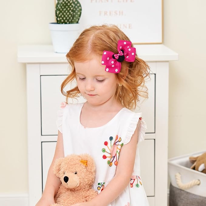 4PCS Mouse Ears Hair Bow Clips, 3 Inch Toddler Girls Polka Dot Hair Accessories, Birthday Party Decoration for Baby Toddler Girls