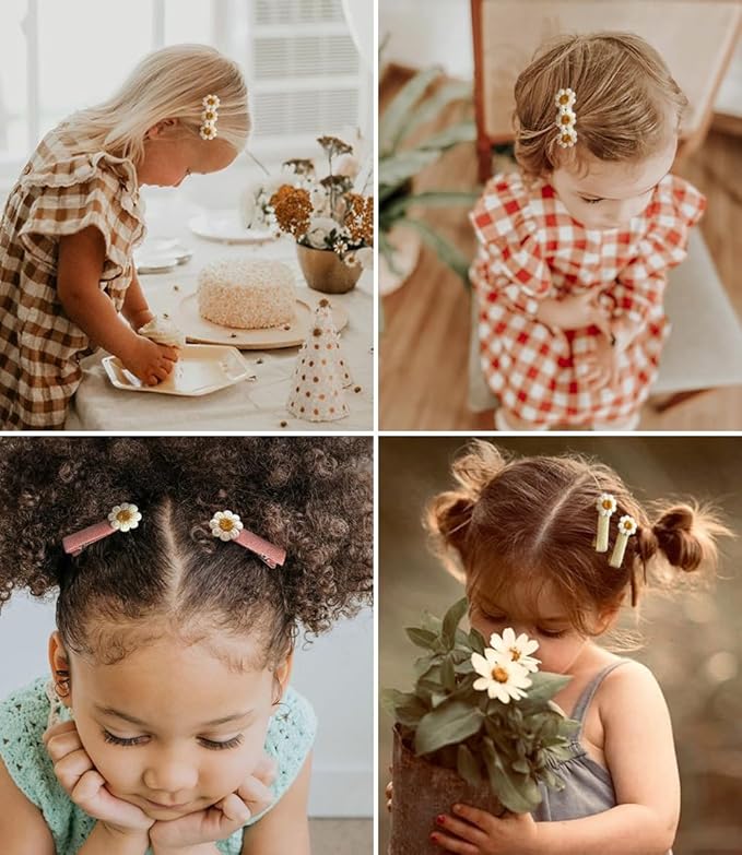 Cherssy 2" Daisy Flowers Hair Clips for Girls, 12 Pcs Cotton Fully Lined Alligator Clips, Non Slip Floral Baby Barrettes Hair Pins for Infant Toddler Kid School Girls' Gift