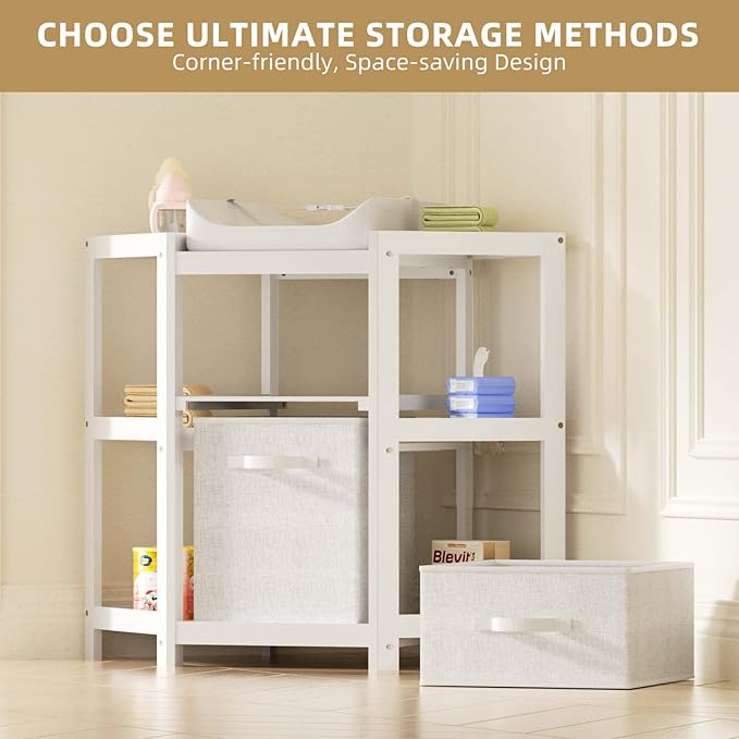 XJD Changing Table, Corner Baby Changing Table Dresser with 2 Storage Drawers, Diaper Changing Station with Pad for Nursery