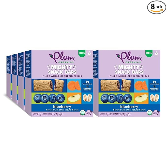 Plum Organics Mighty Snack Bars - Blueberry - 0.67 oz Bars (Pack of 48) - Organic Fruit and Vegetable Toddler Food Snack Bars