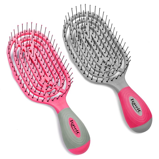 NuWay 4HAIR U.S. Patented Detangler Hair Brush for Men & Women - Pink & Gray | Hair Comb for Scalp Care - Fast Dry Venting Scheme - TravelC Detangling Brush for All Hair Type