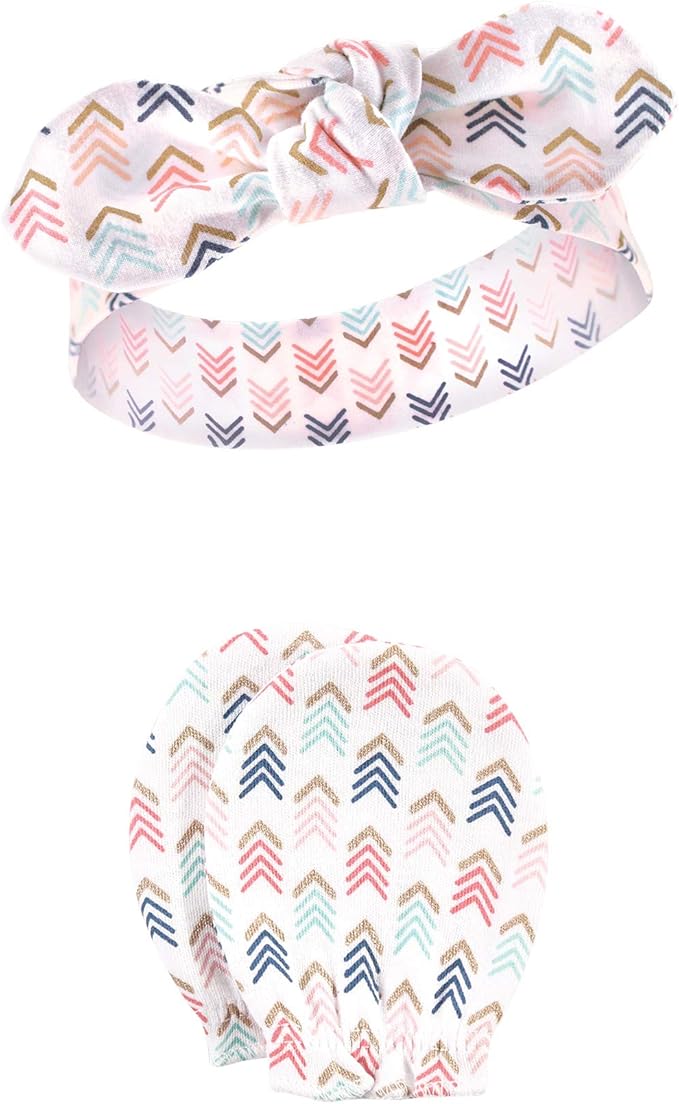 Hudson Baby baby-girls Cotton Headband and Scratch Mitten Set