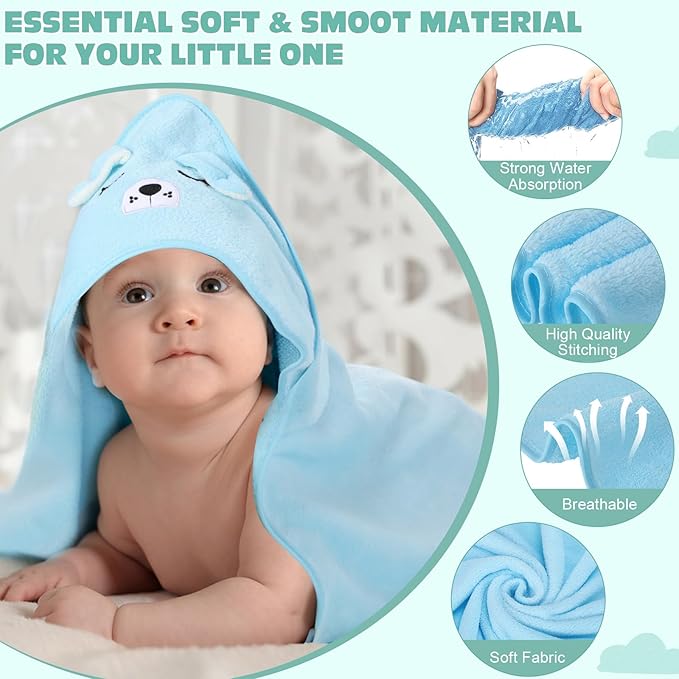 6 Pack Baby Hooded Towels Coral Fleece Baby Bath Towels 31.5 x 31.5 Inch Soft Absorbent Hooded Bath Blanket for Newborn Toddler Infant Boy Girl Shower Gift Supplies(Multicolor,Cute)