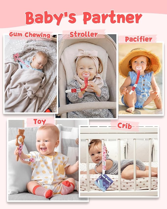 babygoal Baby Heart Pacifier Clips, 8 Pack Binky Paci Holder Clips Fits for Most Pacifier, Binkies and Valentine's Day Gift 8PB31-B