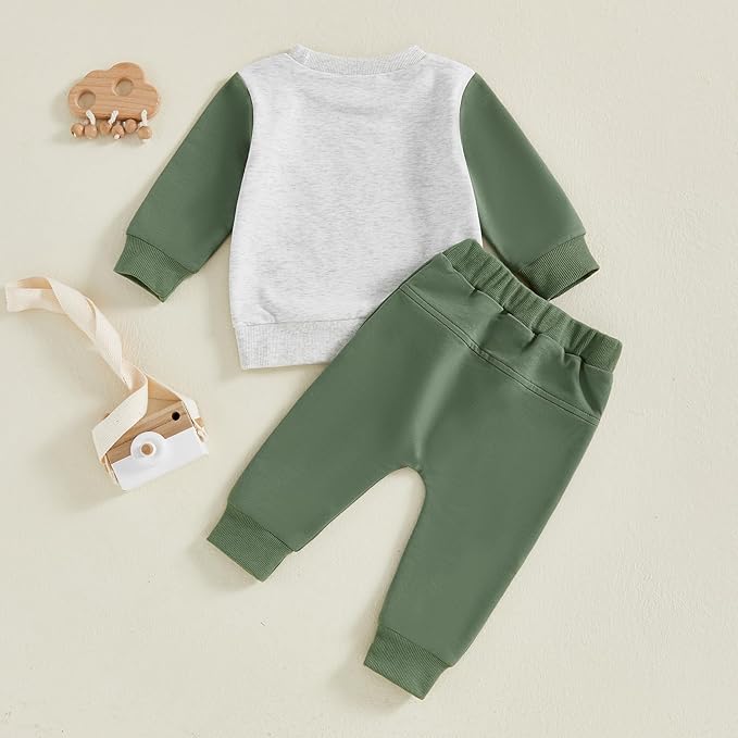 MoZiKQin Baby Boy Fall Clothes Letter Print Crewneck Sweatshirt Top Elastic Pants Set Infant Toddler Winter Outfits
