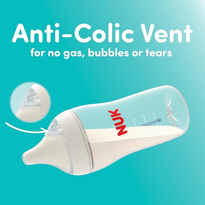 NUK Perfect Match 2-in-1 Natural and Anti-Colic Bottle with Medium Flow, Wide, Adaptable Nipple, 5oz., 4 Pack, BPA Free