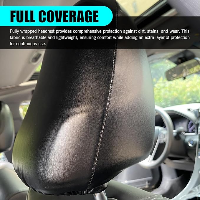 Shakas 2 PCS Cars Headrest Covers, Full Wrap-around Non-marking Fit Anti-scratch Protector, Waterproof Leather Portable Reusable Elastic Dust Cover, for Most Cars Seat Headrest Accessories (Black #S)