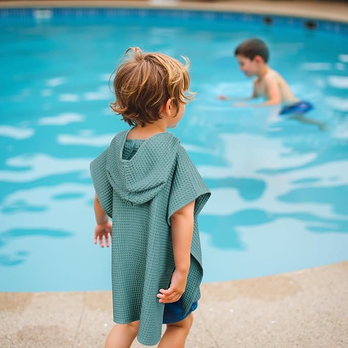 Hooded Kids Beach Towel - Soft Poncho Towel for Babies and Toddler - Lightweight Waffle Cotton Towel Cover Up for Beach and Pool and Bath