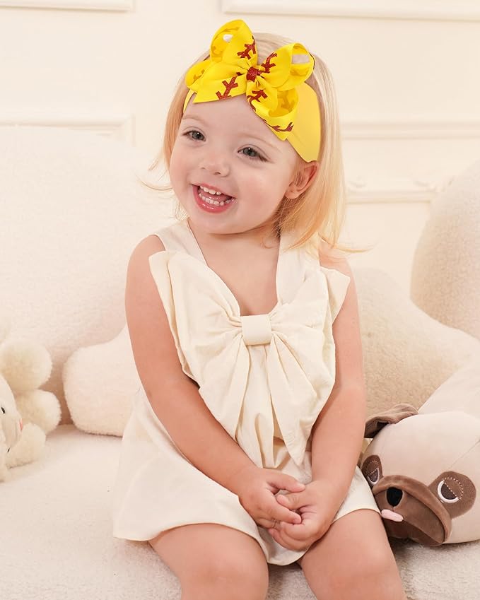 doboi 3PCS Baby Girl Cheer Bows Headbands Nylon Hairbands with Ribbon Bow Handmade Elastic Shiny Baby Hair Bows Headbands for Baby Girls Newborns Infants Toddlers and Kids-Football Sports Printed