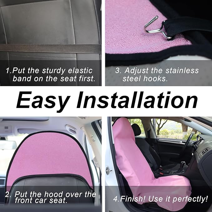 Sweat Towel Car Seat Cover Protector Front Seats for Gym Workout, Running, Swimming, Beach and Hiking, Waterproof Universal Seat Cover for Car, Truck, Van & SUV (Pink, 1pcs Front Seat)
