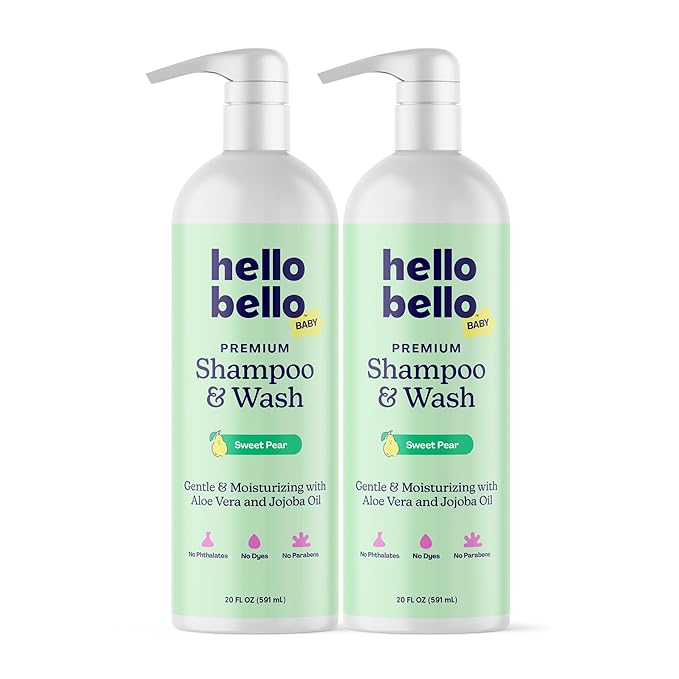 Hello Bello Sweet Pear Shampoo & Body Wash, Hypoallergenic, Dermatologist & Pediatrician Tested Formula for Babies & Kids, 20 FL Oz (Pack of 2)
