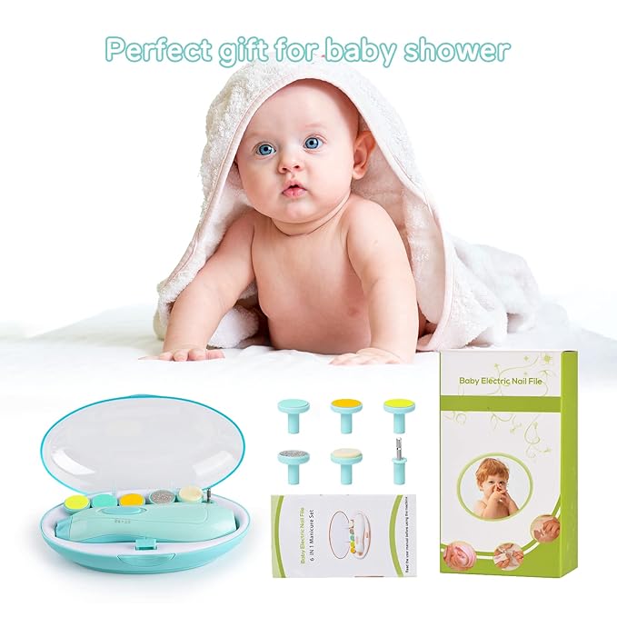 Baby Nail Trimmer Electric, Lupantte Safe Baby Nail File, Baby Nail Clippers with Light and 6 Grinding Pads for Newborn Infant Toddler or Adults Toes and Fingernails, Kids Nail Care, Polish and Trim