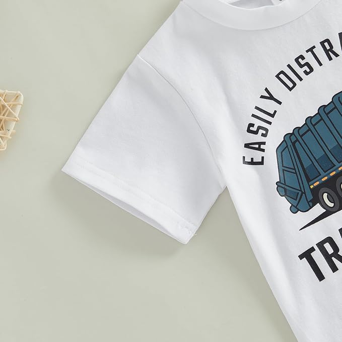WZTYYDS Toddler Baby Boy Summer Clothes 2T 3T 4T 5T Boys Outfit Letter Truck Short Sleeve T-Shirt Tops + Shorts Set