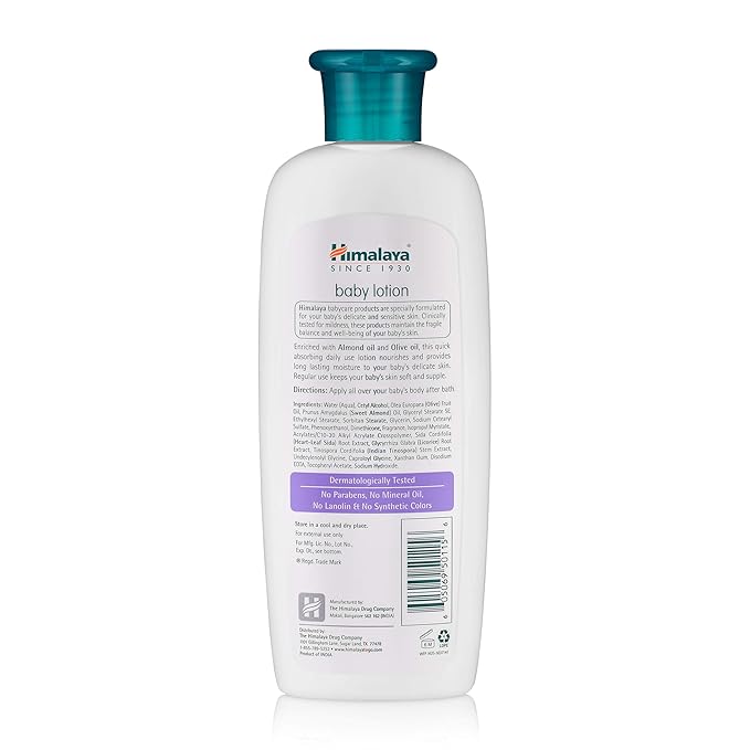 Himalaya Baby Lotion with Olive Oil and Almond Oil, Free from Parabens, Mineral Oil & Lanolin, Dermatologist Tested, 6.76 oz (200 ml)