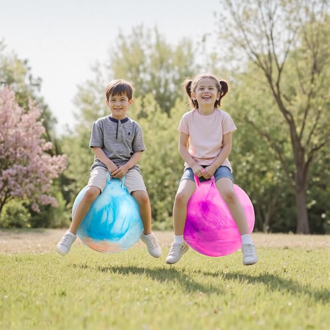 Upper Rider 2 Pcs 18 Inch Hopper Ball for Kids 3-8, Bouncy Balls with Handle for Toddlers, Inflatable Hippity Hop Jumping Balls, Sit On Hopping Toys with Pump for Girls Boys, Blue Pink