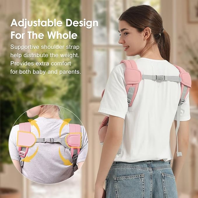 Baby Carrier Newborn to Toddler(7-30lbs), Toddler Carrier with Adjustable Shoulder Strap, Baby Holder Carrier with Breathable Mesh Fabric, Pink