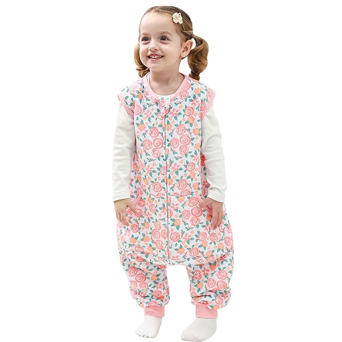 HOMEAL 1.0Tog Sleep Sack with Feet, Toddler Sleep Sacks 3T-5T, Pink Rose