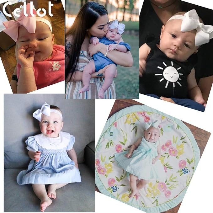 CÉLLOT Baby Girls Headbands Grosgrain Ribbon 4.5" Hair Bows Headband Big Bow Hair Bands for Toddler Pack of 40