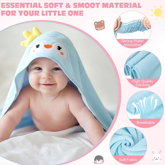 6 Pack Baby Hooded Towels Coral Fleece Baby Bath Towels 31.5 x 31.5 Inch Soft Absorbent Hooded Bath Blanket for Newborn Toddler Infant Boy Girl Shower Gift Supplies(Multicolor,Vivid)