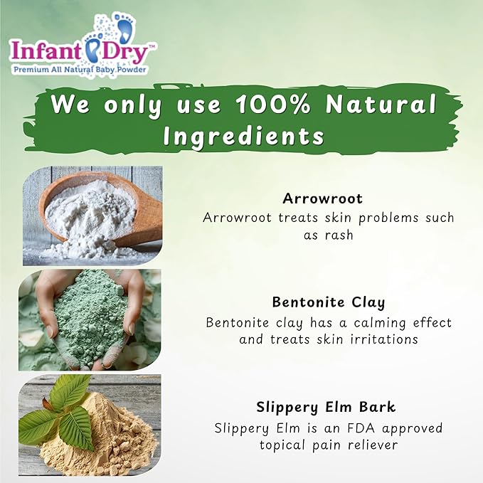 Infant Dry All Natural Baby Powder 10 Oz - Gentle Formula Talc Free, All Natural and Unscented Dusting Powder for Sensitive Baby Skin