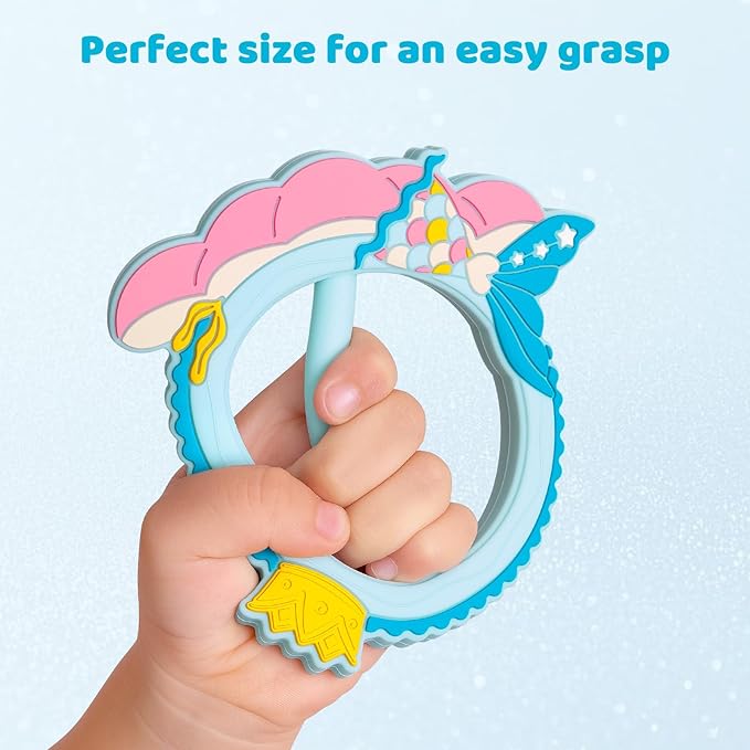 Valentines Teether for Babies - SHARE&CARE Valentines Day Gifts Silicone Teething Toy, Women Gift for Mom, Wife,Her, Holiday Baby Chew Toy for 3 Months+, BPA-Free,Baby Shower (Mermaid)