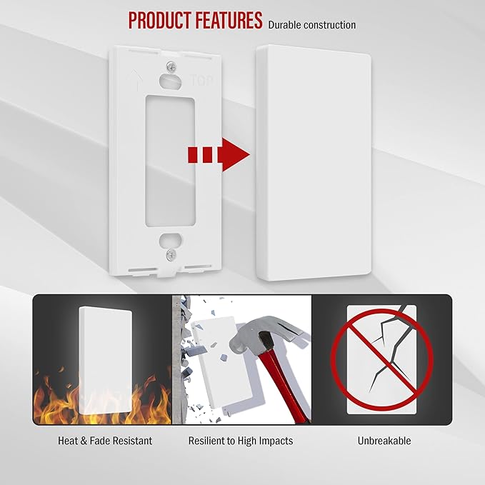 ENERLITES SI8801-W-5PCS, Screwless Blank Wall Plate, Child Safe Blank Device Outlet Cover, Standard Size, 1-Gang 4.68" x 2.93", Polycarbonate Thermoplastic, UL Listed, Glossy, White, 5 pack