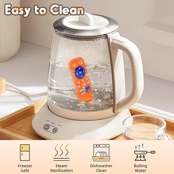 AiTuiTui Baby Teething Relief Sensory Chew Toys for 3 6 9 12 Months, Silicone Infant Teether Remote Control Bath Toy for Newborn Toddlers Boy Girl Autism Baby Shower Birthday Gifts, Orange
