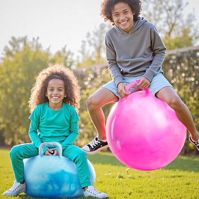 Upper Rider 2 Pcs 18 Inch Hopper Ball for Kids 3-8, Bouncy Balls with Handle for Toddlers, Inflatable Hippity Hop Jumping Balls, Sit On Hopping Toys with Pump for Girls Boys, Blue Pink