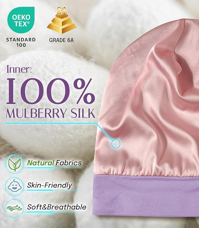 OLESILK Silk Baby Bonnet for 0-6 Months - 100% Mulberry Silk Toddler Hair Bonnet, Adjustable Night Cap for Sleeping