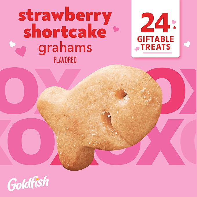 Goldfish Valentine's Day Strawberry Shortcake Flavored Baked Graham Snacks, 24 Count 0.75 Oz