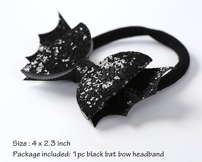 Fancheer Baby Girls Glitter Black Bat Bow Headband Infant Toddler Birthday Party Hair Accessories