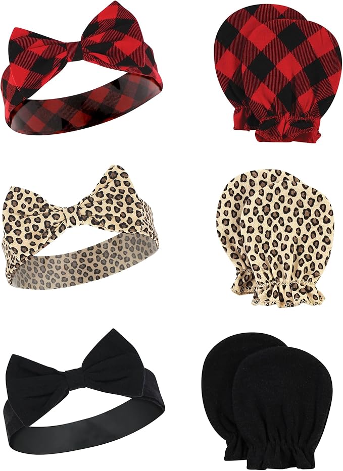 Hudson Baby baby-girls Cotton Headband and Scratch Mitten Set