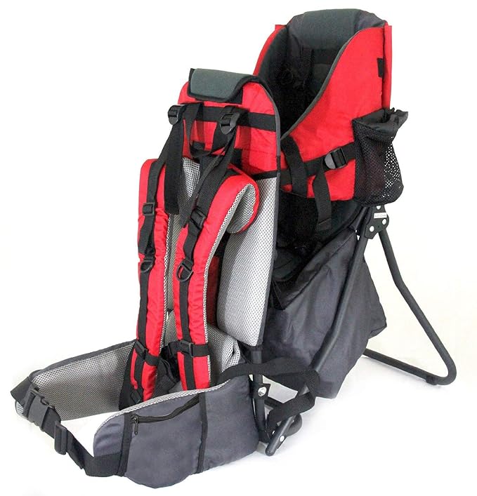ClevrPlus Cross Country Baby Backpack Carrier, Red, Toddler Hiking Backpack with Comfortable Seat, Adjustable Straps & Belt, Foldable Frame Lightweight Large Capacity Child Carrier for Outdoor